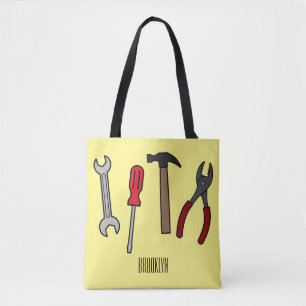 Carpentry tools cartoon illustration tote bag