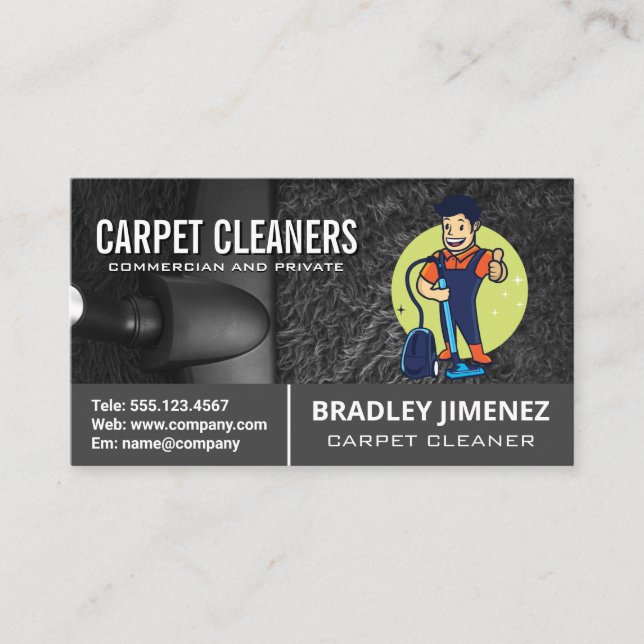 Carpet Cleaner Guy | Vacuuming | Rug Business Card (Front)