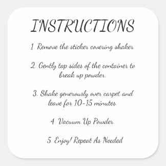 Carpet Deodorizer Instructions Square Sticker