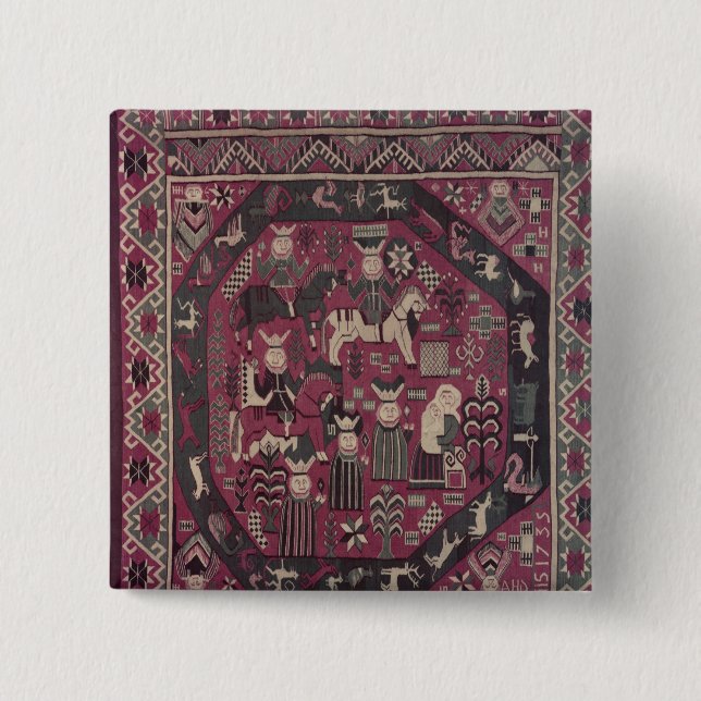 Carpet depicting knights 15 cm square badge (Front)