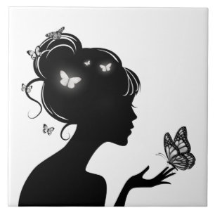 Carpet The White Butterfly Woman Ceramic Tile