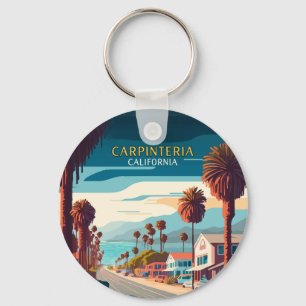 Carpinteria California Sunset Palm Trees Retro  Key Ring