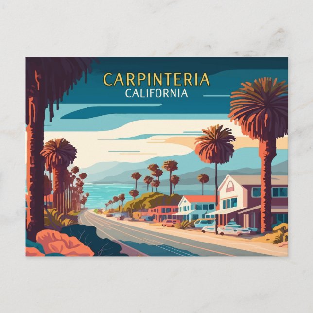 Carpinteria California Sunset Palm Trees Retro  Postcard (Front)