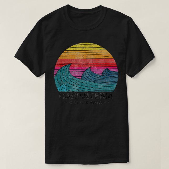 Carpinteria Surfing Waves Beach Retro Cali Sunset  T-Shirt (Design Front)