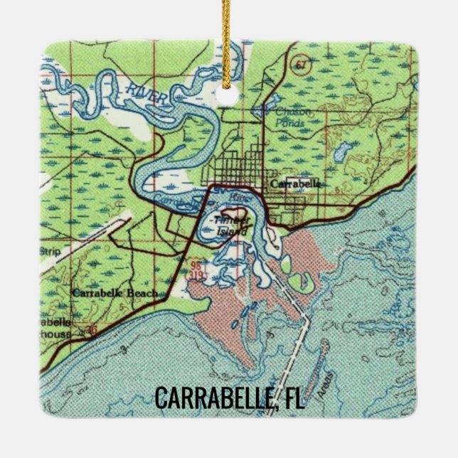 Carrabelle FL Vintage Map Ceramic Ornament (Back)