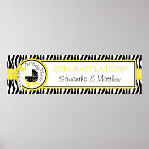 Carraige, Zebra Print & Yellow Baby Shower Banner