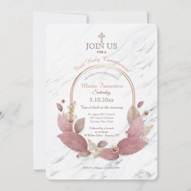 Carrara Floral Religious Invitations (Front)