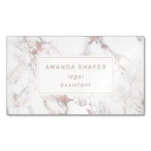 Carrara Marble Faux Rose Gold Magnetic Business Card