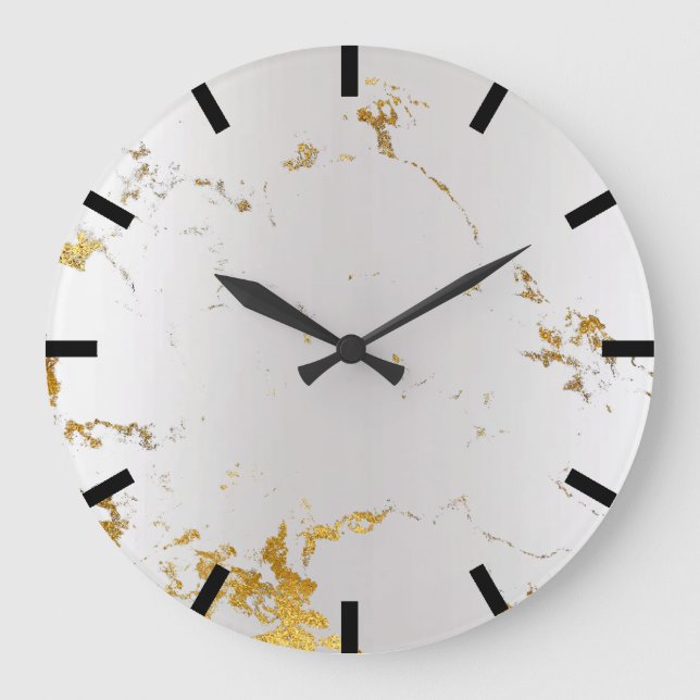 Carrara Marble Gray Silver  Gold Black Stone Large Clock (Front)