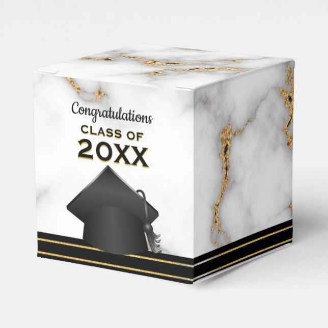 Carrara Marble Grey and Gold Graduation Party Favour Box (Front Side)
