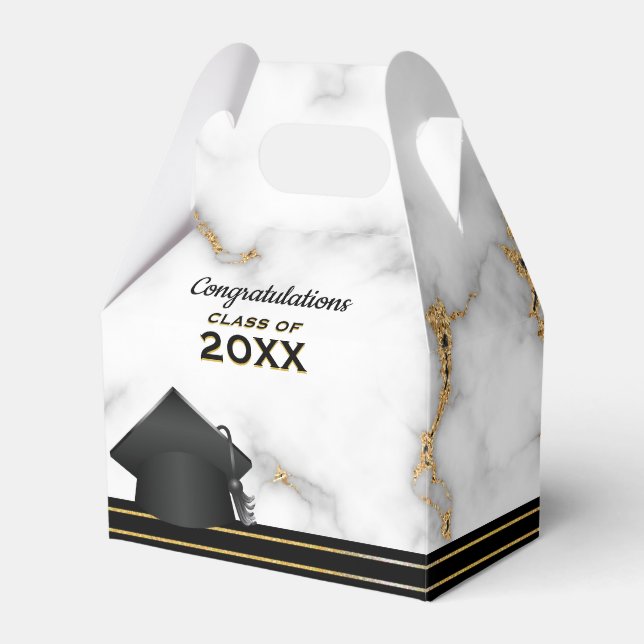 Carrara Marble Grey and Gold Graduation Party Favour Box (Front Side)