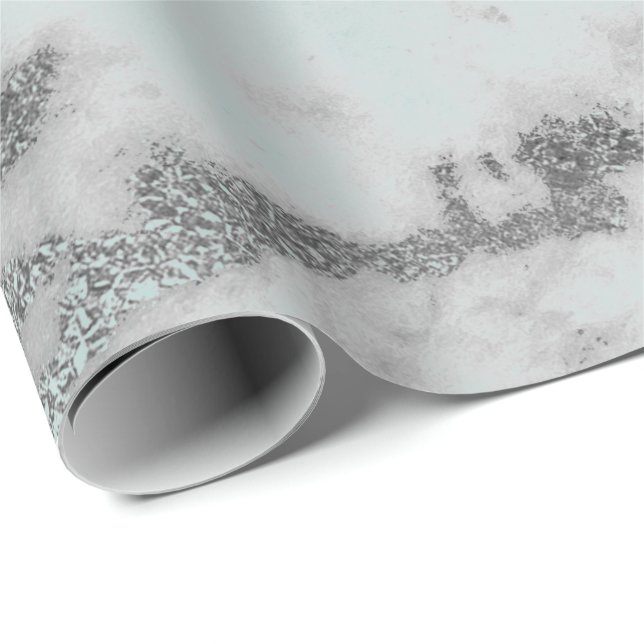 Carrara Marble Tiffany Pale Aqua Grey Silver Wrapping Paper (Roll Corner)