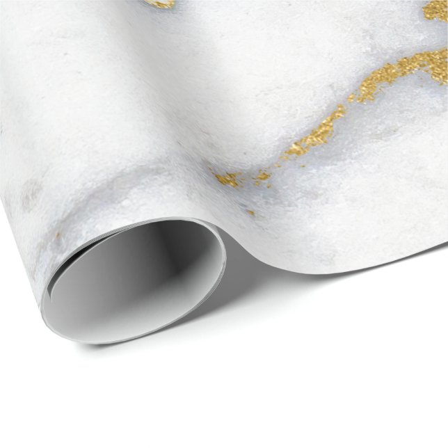 Carrara Marble White Grey Golden Strokes Minimal Wrapping Paper (Roll Corner)
