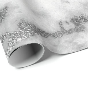 Carrara Marble White Grey Silver Strokes Minimal Wrapping Paper