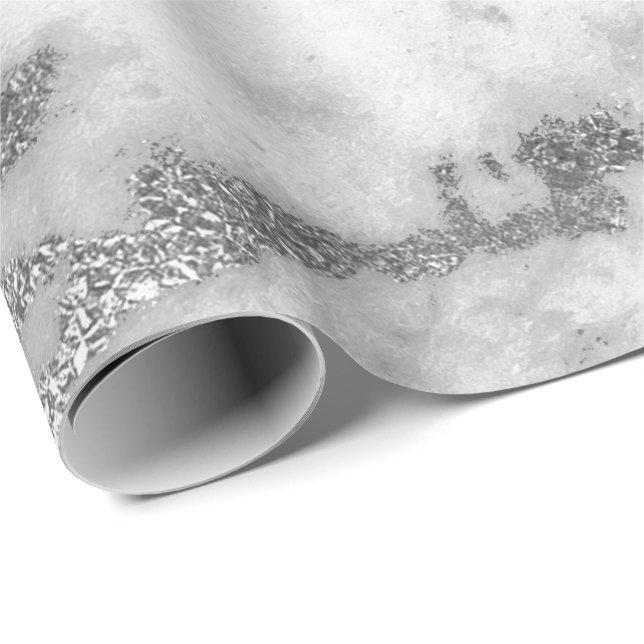 Carrara Marble White Grey Silver Strokes Minimal Wrapping Paper (Roll Corner)
