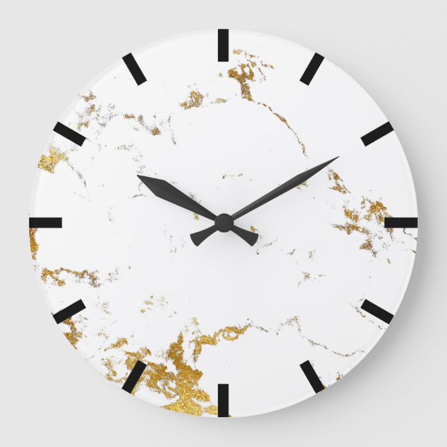Carrara Marble White Lux Gold Black Stone Large Clock (Front)