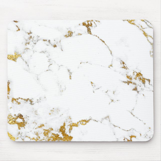 Carrara Minimal Lux Gold White Grey Marble Mouse Pad (Front)