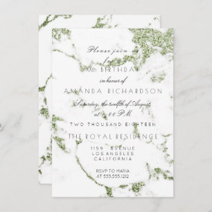 Carrara White Marble Mint Green Glitter Birthday Invitation