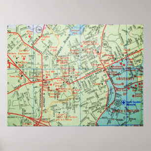 Carrboro and Chapel Hill, NC Vintage Map Poster