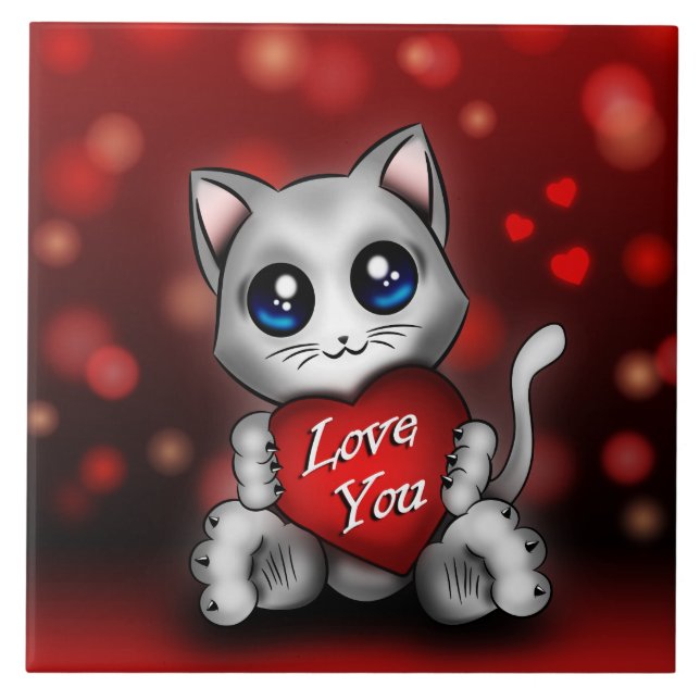 Carreau The kitten loves you Ceramic Tile (Front)