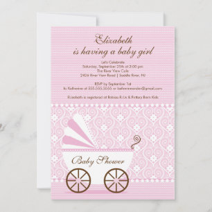 Carriage Baby Shower Invitation Pink Baby Girl
