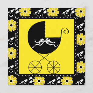 Carriage Black Yellow Baby Shower Invitations
