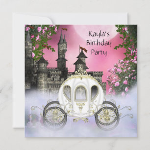 Carriage Pink Roses Princess Birthday Party Invitation