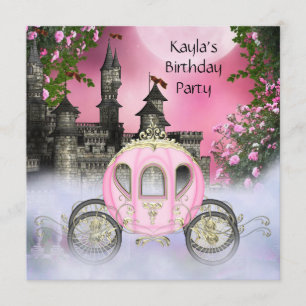 Carriage Pink Roses Princess Birthday Party Invitation