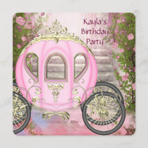 Carriage Pink Roses Princess Birthday Party Invitation