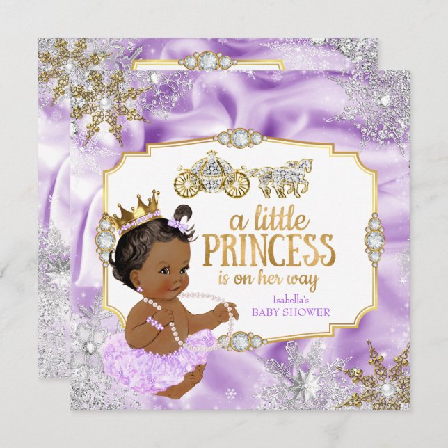 Carriage Princess Baby Shower Purple Ethnic Invitation (Front/Back)