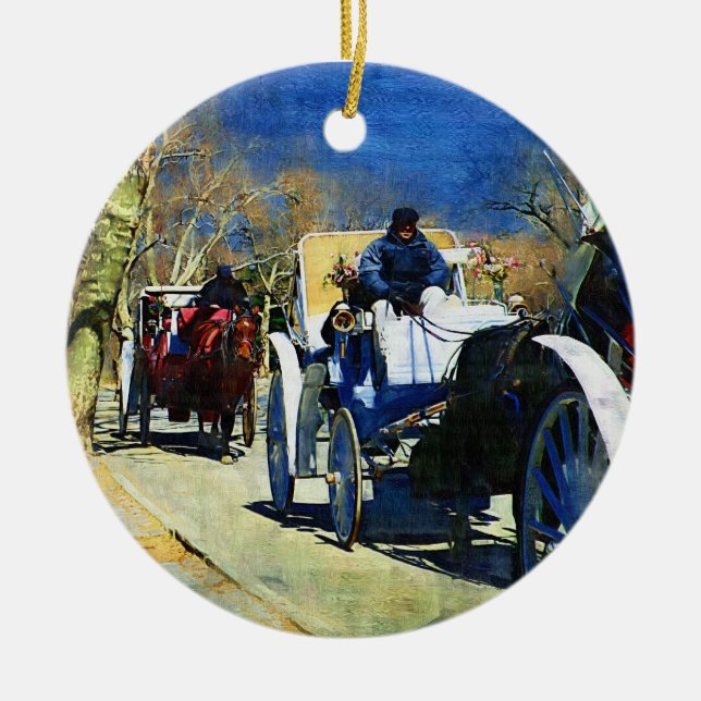 Carriage Ride Central Park Ceramic Tree Decoration (Front)