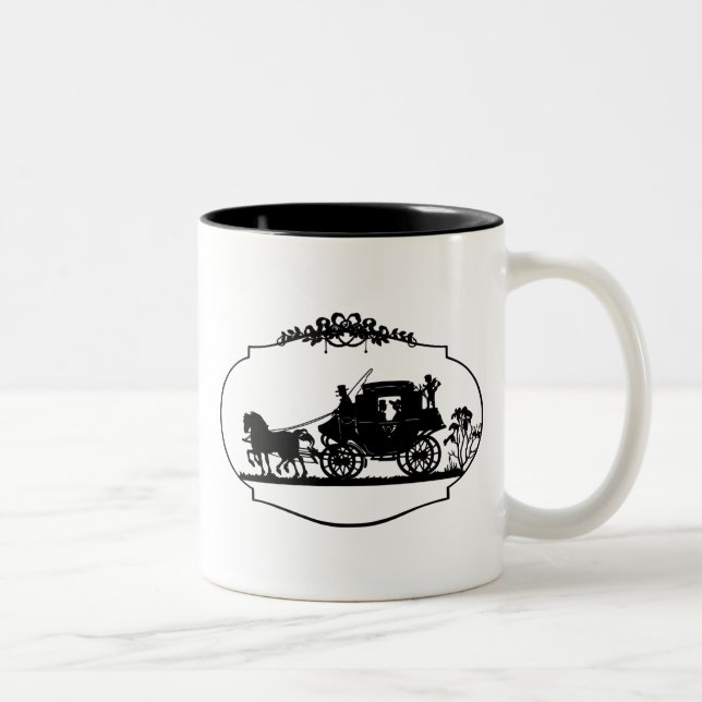 Carriage Ride With Cupid Apparel and Gifts Two-Tone Coffee Mug (Right)