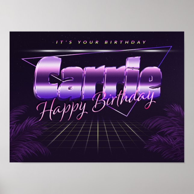 Carrie Name First Name purple retro poster birthda (Front)