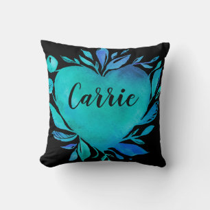 Carrie Watercolor Heart Blues Customisable Cushion