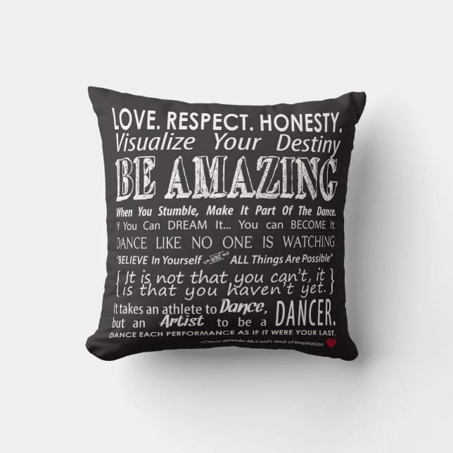 Carries Inspirational Dance Quotes Pillow- Black Cushion (Front)