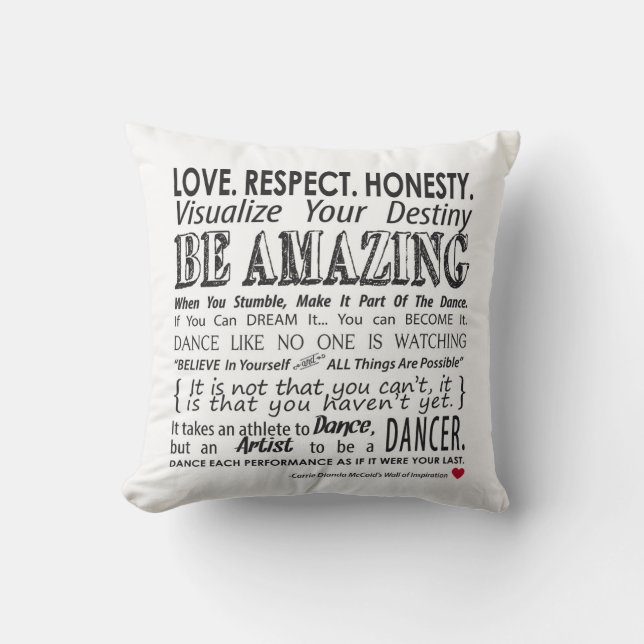 Carrie's Inspirational Dance Quotes Pillow-White Cushion (Front)
