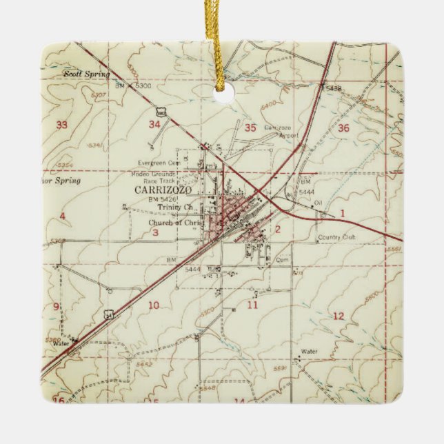 Carrizozo NM Topo Map Ceramic Ornament (Front)