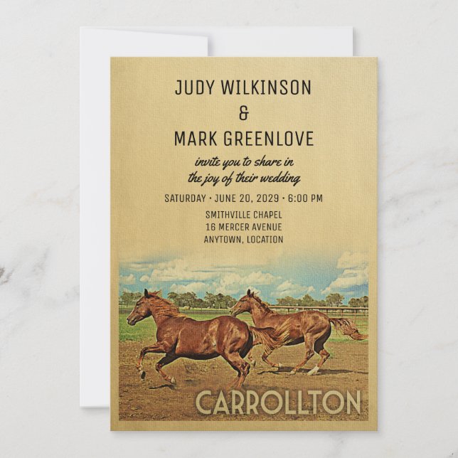 Carrollton Texas Wedding Invitation Horses (Front)