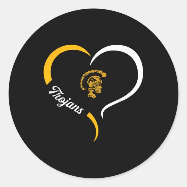 Carrollton Trojans Logo Half Heart Slogan Hs  Classic Round Sticker (Front)