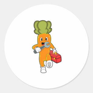 Carrot as Mechanic with Toolbox Classic Round Sticker