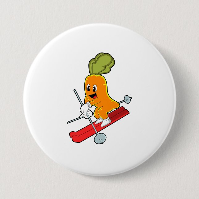 Carrot as Skier with Ski 7.5 Cm Round Badge (Front)