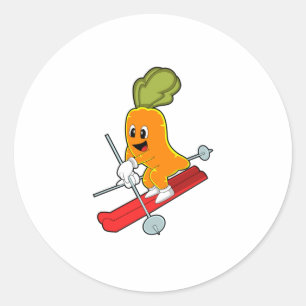 Carrot as Skier with Ski Classic Round Sticker
