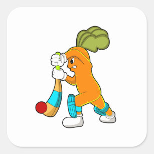 Carrot at Cricket with Cricket bat Square Sticker