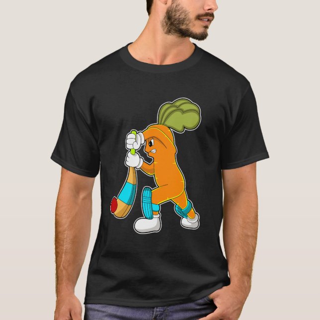 Carrot at Cricket with Cricket bat T-Shirt (Front)