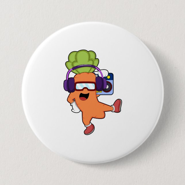 Carrot at Music with Headphone 7.5 Cm Round Badge (Front)
