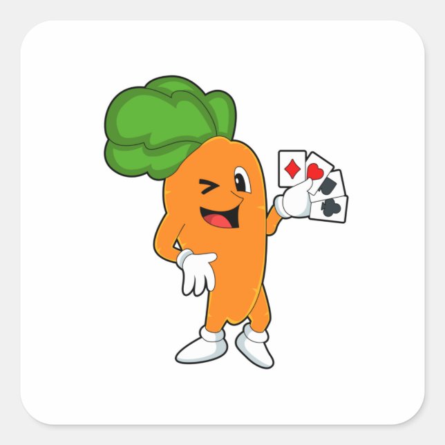 Carrot at Poker with Poker cards Square Sticker (Front)