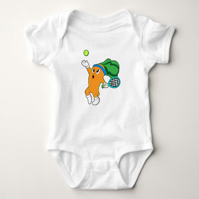 Carrot at Tennis with Tennis racket Baby Bodysuit (Front)