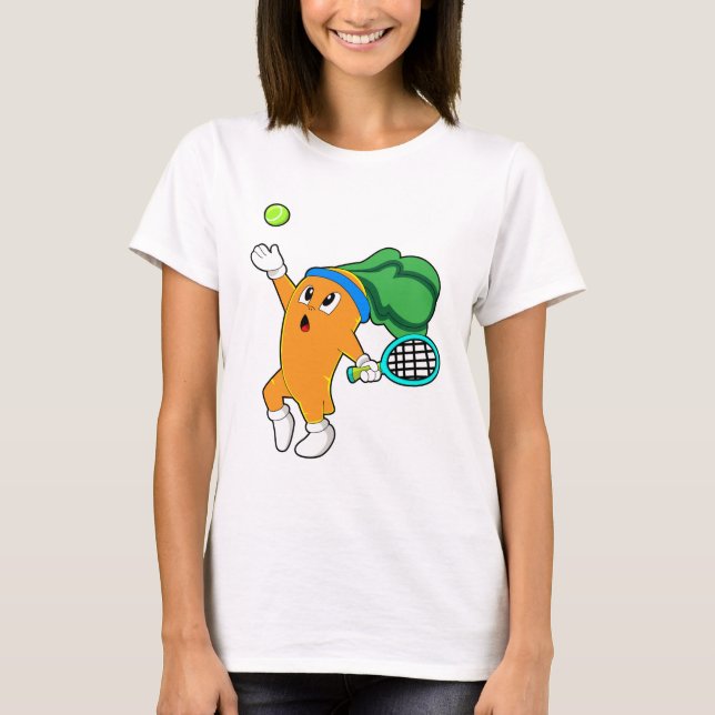 Carrot at Tennis with Tennis racket T-Shirt (Front)