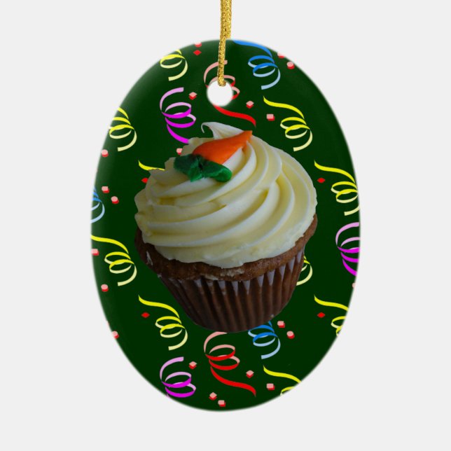 Carrot Cake Cupcake with Confetti Ceramic Ornament (Front)