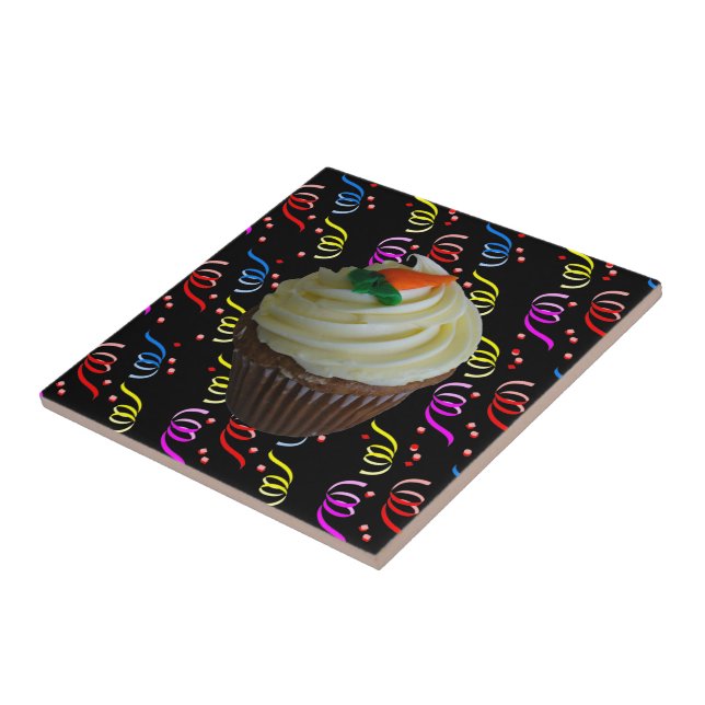 Carrot Cake Cupcake with Confetti Ceramic Tile (Side)